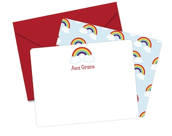 Personalized Rainbow Note Cards, Kids Stationery Set, Custom Thank You Notes