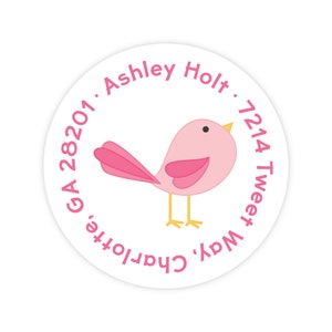 Cute Bird Address Labels, Personalized Address Labels for Kids, Bird Stickers, Kids Mailing Labels, Round Return Address Labels image 1