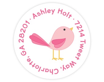 Cute Bird Address Labels, Personalized Address Labels for Kids, Bird Stickers, Kids Mailing Labels, Round Return Address Labels