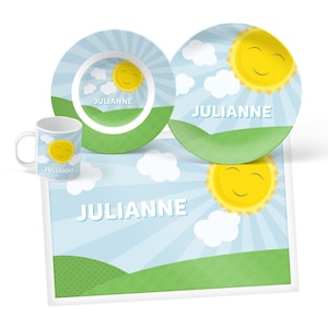 Personalized Sunshine Kids Dinnerware: Plate, Bowl, Mug, Placemat