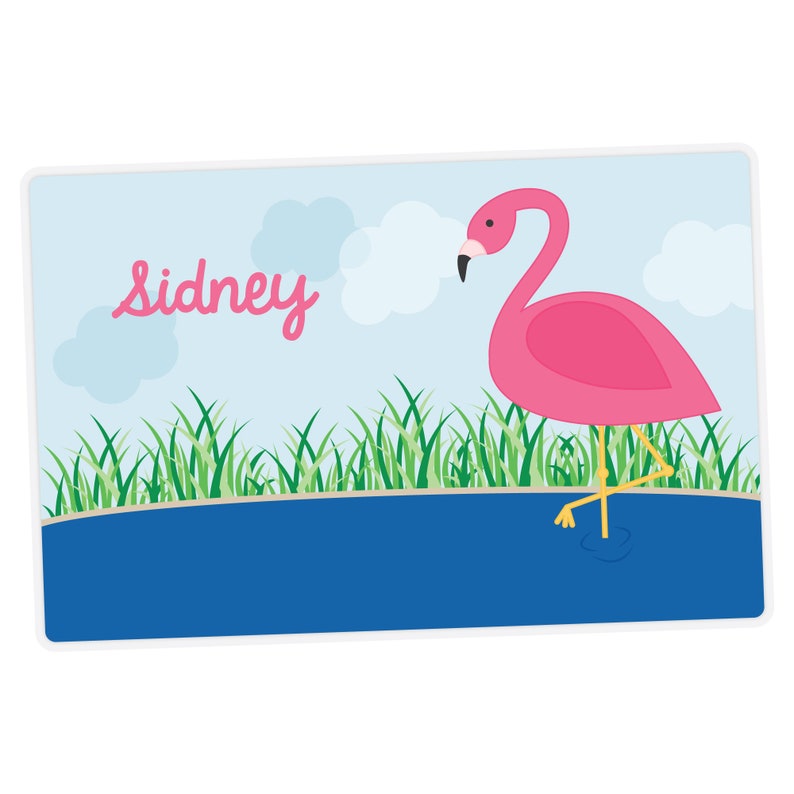 Flamingo Placemat, Kids Personalized Placemat, Childrens Placemat, Set The Table, Kids Activity Placemat, Laminated Place Mat image 1