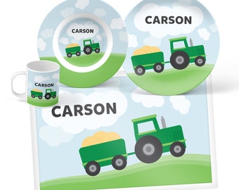 Personalized Tractor Mealtime Set - Custom Dinnerware for Kids - Children’s Plate, Bowl, Mug or Placemat - Gifts for Kids