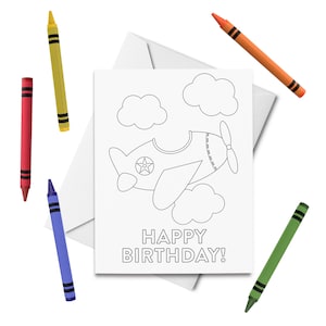 PRINTABLE Happy Birthday Coloring Card, Carte d'anniversaire d'avion, Carte d'anniversaire pour les enfants, Anniversaire Colorez votre propre carte, DIY Print & Color
