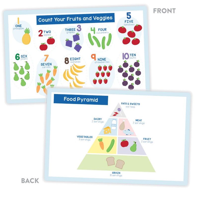 Activity Placemat for Kids Counting Placemat Food Pyramid Etsy