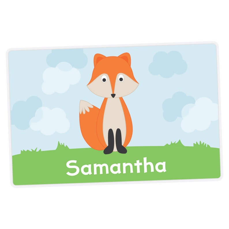 Laminated Activity Placemat Kids Double-Sided Placemat Fox Personalized Placemat for Kids Custom Placemat Name Placemat Fox Placemat
