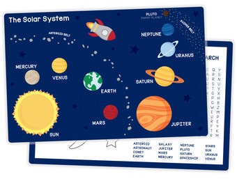 Solar System Placemat - Activity Placemat for Kids - Space Placemat - Planets Placemat - Educational Kid Placemat - Laminated Placemat