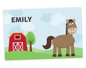 Horse Placemat, Kids Personalized Placemat, Childrens Placemat, Set The Table, Kids Activity Placemat, Laminated Place Mat, Double-Sided Mat