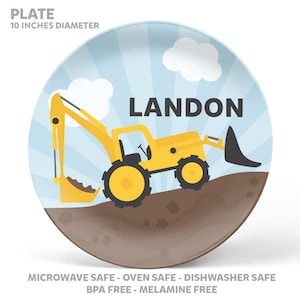Construction Plate, Bowl, Mug or Placemat Personalized Construction Dinnerware Set Personalized Plate for Kids Children Plates image 2