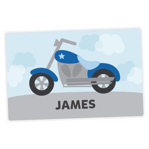 Motorcycle Placemat, Personalized Placemat for Boy, Personalized Motorcycle Placemat, Laminated Custom Kids Placemat, Handwriting Place Mat image 1