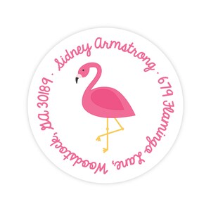 Flamingo Address Labels, Personalized Kids Address Labels, Flamingo Stickers, Mailing Labels, Round Return Address Labels for Kids