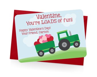 Tractor Classroom Valentines - Personalized Valentines Cards for Kids - Valentine's Day Cards - Childrens Valentines