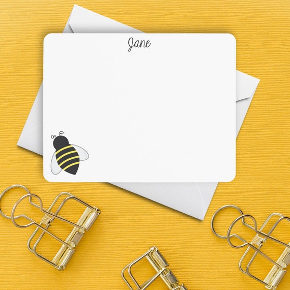 Bee Stationery, Honey Bee Note Cards, Personalized Note Cards for Kids