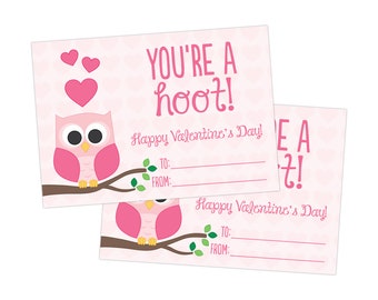 PRINTABLE Valentine for Kids, Owl Classroom Valentine, Valentines Day Card for School, Valentine You're A Hoot!