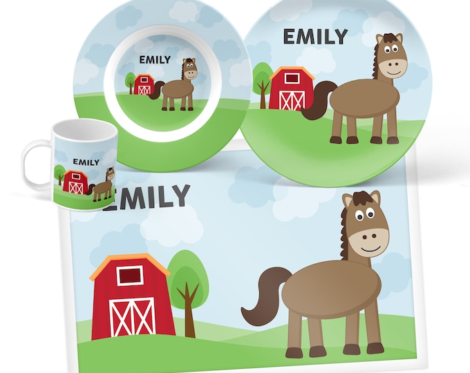 Horse Plate Bowl Mug or Placemat Horse Dinnerware Set Etsy