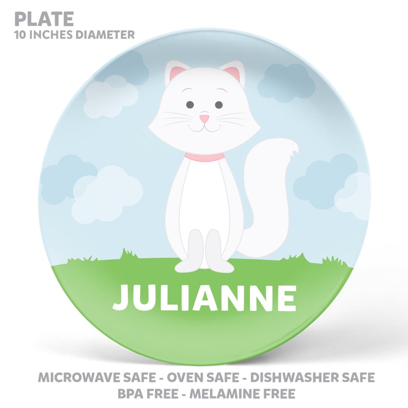 Cat Plate, Bowl, Mug or Placemat Personalized Plate for Kids Children Plates Custom Kids Platic Tableware Set image 2