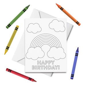 PRINTABLE Happy Birthday Coloring Card, Rainbow Birthday Card, Birthday Card for Kids, Birthday Color Your Own Card, DIY Print & Color