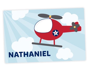 Helicopter Placemat, Helicopter Personalized Placemat for Boy, Kids Name Placemat, Custom Placemat, Laminated Activity Placemat