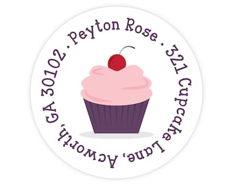 Cupcake Address Labels, Personalized Kids Address Labels, Cupcake Stickers, Kids Mailing Label, Round Return Address Labels
