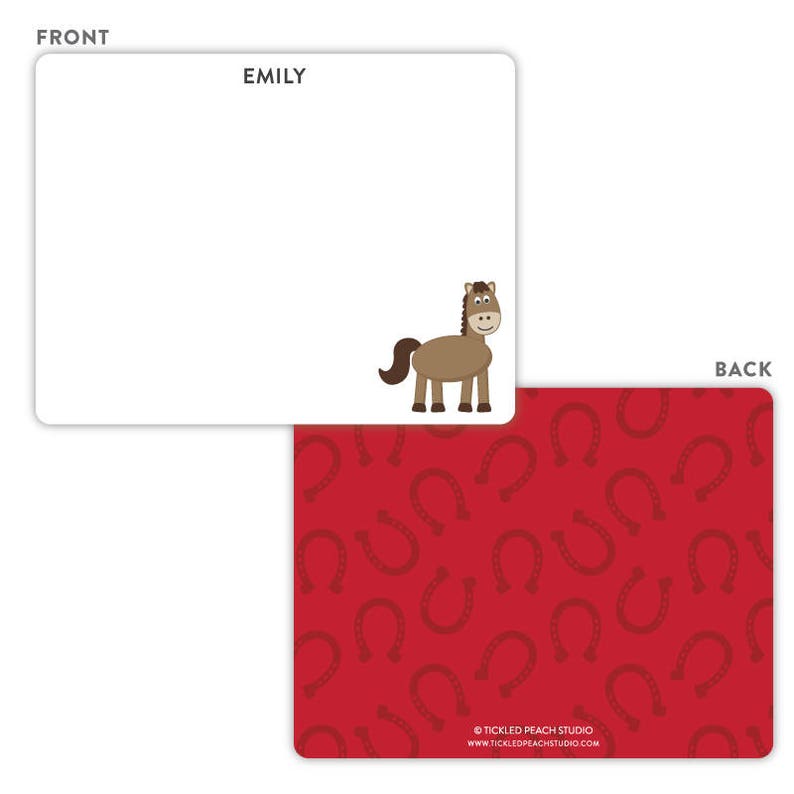 Kids Thank You Cards Personalized Flat Notecards Horse Note Cards Horse Stationery Kids Stationery Animal Notecards Horse Notecards