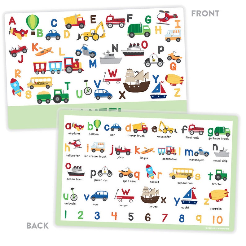 Personalized Transportation Alphabet Placemat for Boy Personalized Kids Placemat Childrens Placemat Educational Placemat image 3