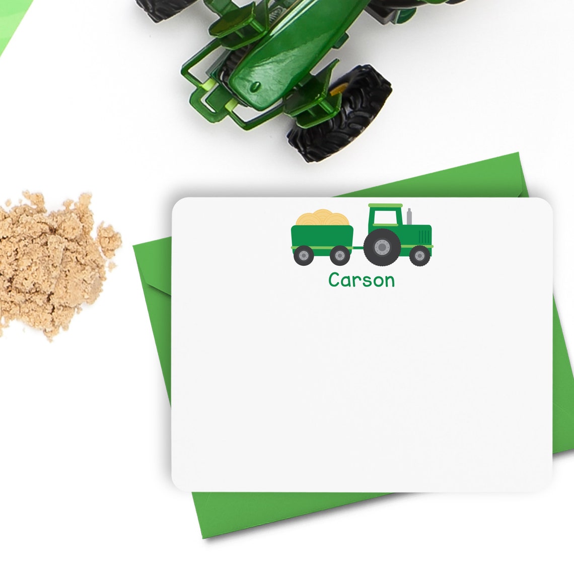 Personalized Tractor Note Cards - Personalized Kids Stationery Set ...
