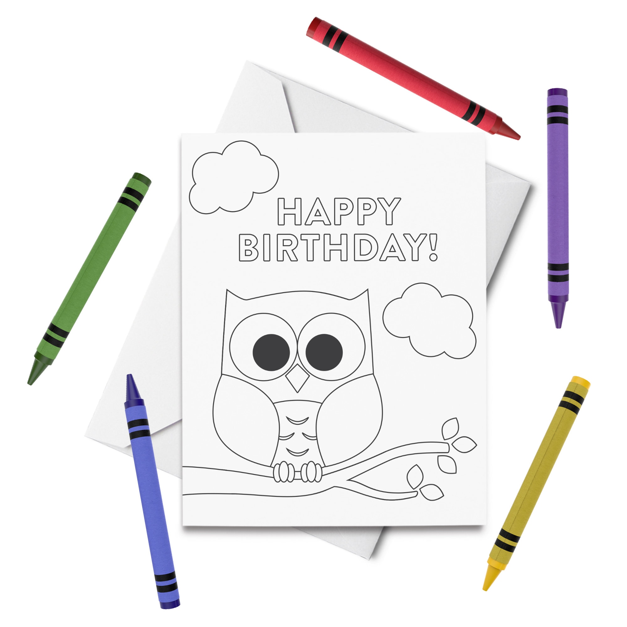 printable happy birthday coloring card owl birthday card etsy