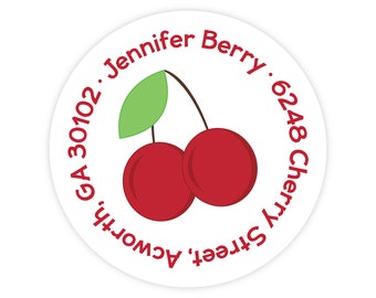 Cherry Address Labels, Personalized Address Labels for Kids, Cherry Stickers, Kids Mailing Labels, Round Return Address Label