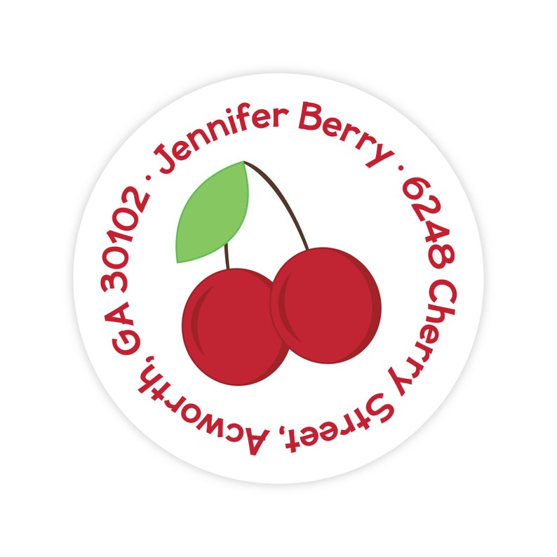 Cherry Address Labels, Personalized Address Labels for Kids, Cherry Stickers, Kids Mailing Labels, Round Return Address Label image 1