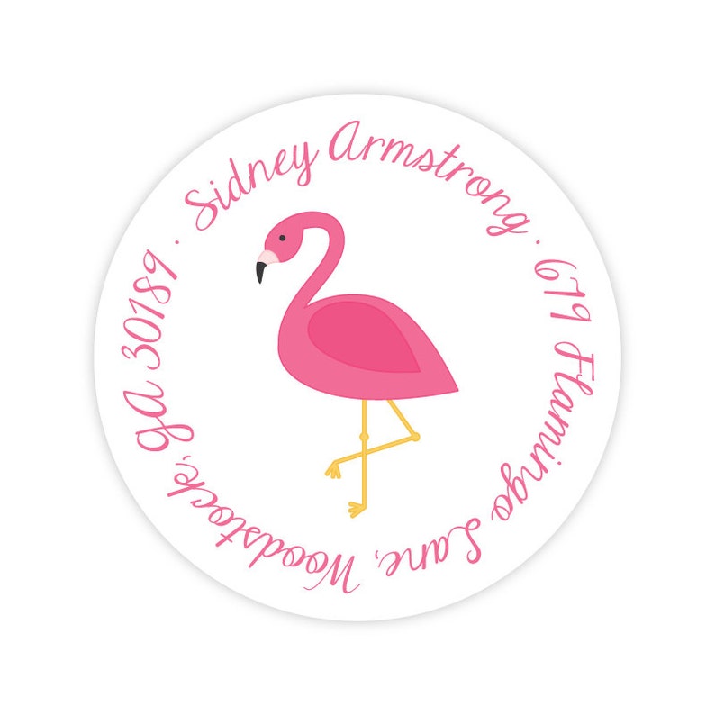 Round Return Address Labels for Kids Flamingo Stickers Flamingo Address Labels Personalized Kids Address Labels Mailing Labels