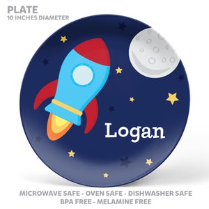 Spaceship Plate, Bowl, Mug or Placemat Spaceship Dinnerware Set Personalized Plastic Plate for Kids Children Plates Tableware image 2