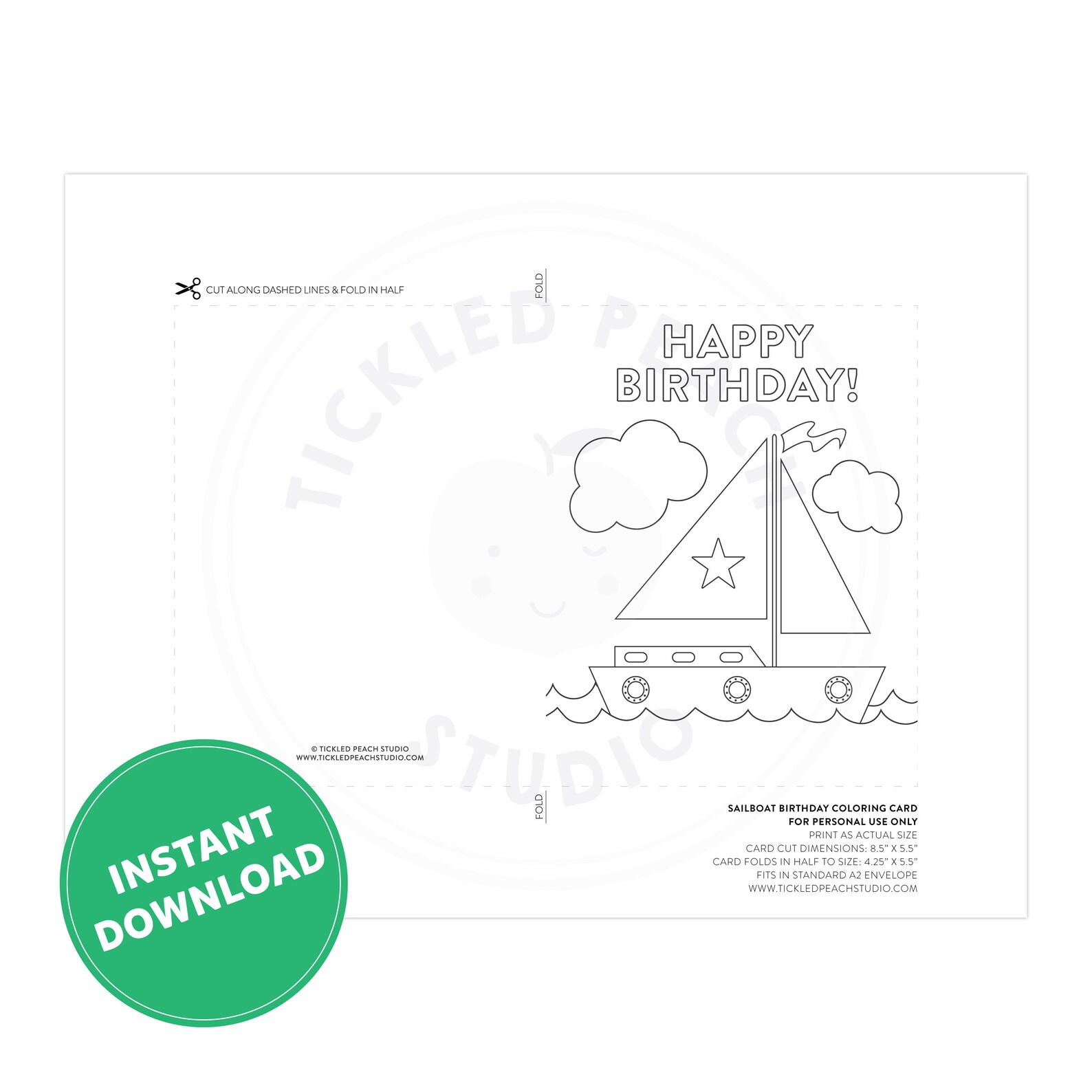PRINTABLE Happy Birthday Coloring Card Sailboat Birthday | Etsy