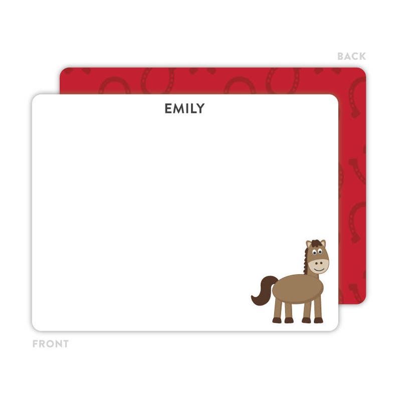 Kids Thank You Cards Personalized Flat Notecards Horse Note Cards Horse Stationery Kids Stationery Animal Notecards Horse Notecards