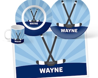 Personalized Hockey Plate, Bowl, Mug or Placemat - Hockey Dinnerware - Personalized Plate for Kids - Children Plates - Kids Tableware