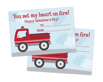 PRINTABLE Valentine for Kids, Fire Truck Classroom Valentine, Valentines Day Card for School, Valentine You Set My Heart On Fire!