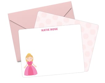 Personalized Princess Note Cards, Name Stationery Set, Thank You Notes, Custom Flat Notecards