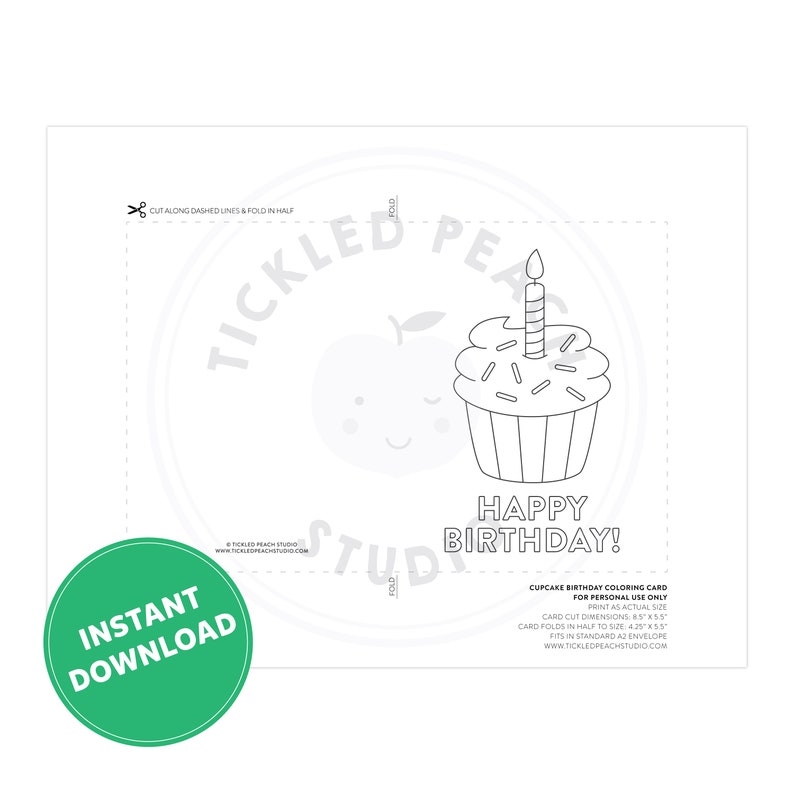 PRINTABLE Happy Birthday Coloring Card, Cupcake Birthday Card, Birthday Card for Kids, Birthday Color Your Own Card, DIY Print & Color image 2