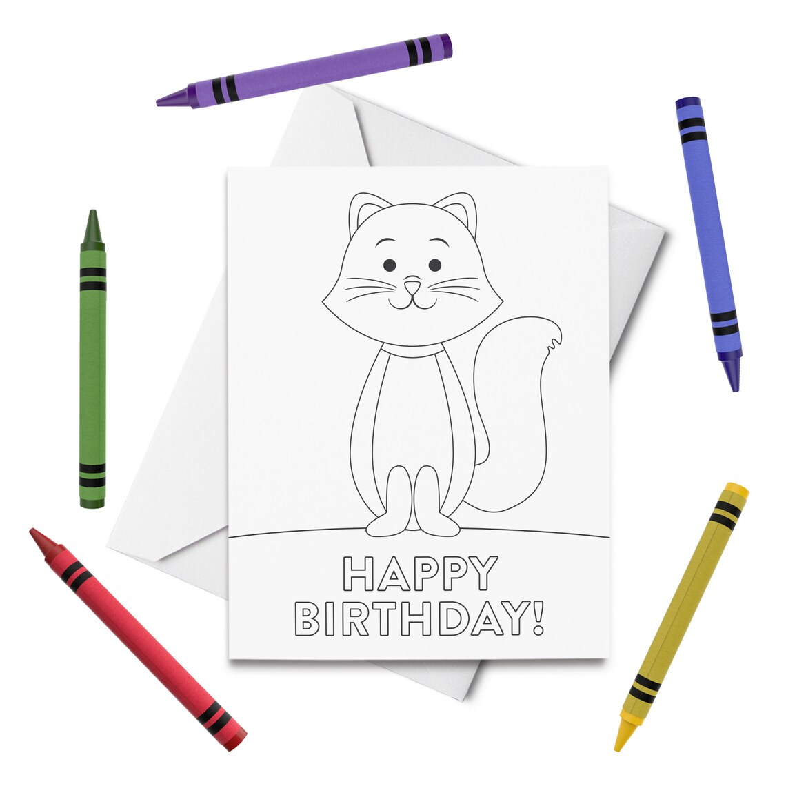 PRINTABLE Happy Birthday Coloring Card Cat Birthday Card | Etsy