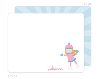 Ice Skating Girl Note Cards - Personalized Flat Note Cards - Christmas Notecards for Kids - Holiday Thank Yous - Children Stationery