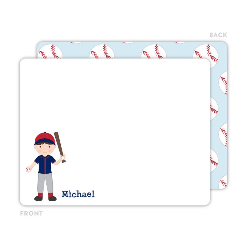 Baseball Stationery, Baseball Boy Note Cards, Kids Personalized Flat Notecards, Baseball Notecards, Children Stationery, Kids Thank You Card image 2