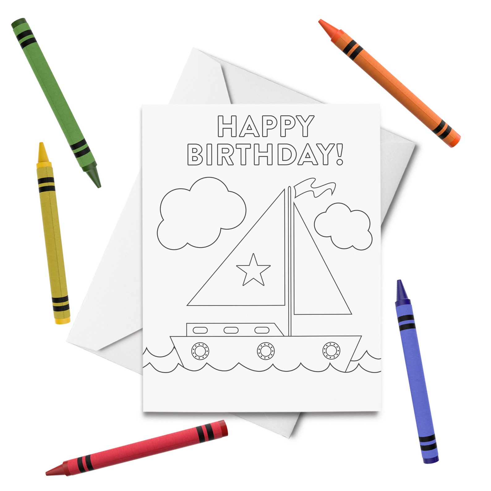 PRINTABLE Happy Birthday Coloring Card Sailboat Birthday | Etsy