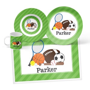 Personalized Sports Plate, Bowl, Mug or Placemat Sports Balls Dish Set Personalized Plate for Kids Children Plates Kids Tableware image 1