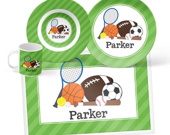 Personalized Sports Plate, Bowl, Mug or Placemat - Sports Balls Dish Set - Personalized Plate for Kids - Children Plates - Kids Tableware