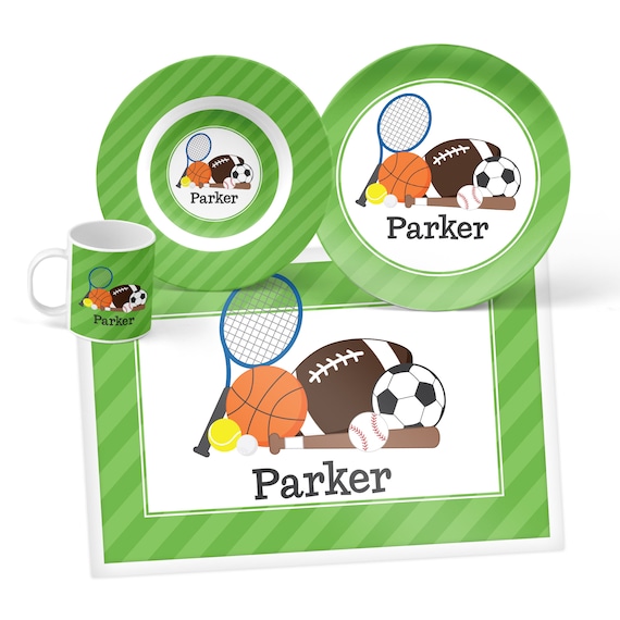 Personalized Sports Plate, Bowl, Mug or Placemat Sports Balls Dish