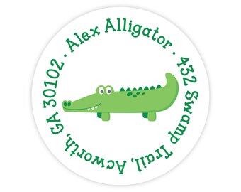 Alligator Address Labels, Personalized Address Labels for Kids, Mailing Label, Alligator Sticker, Round Return Address Labels