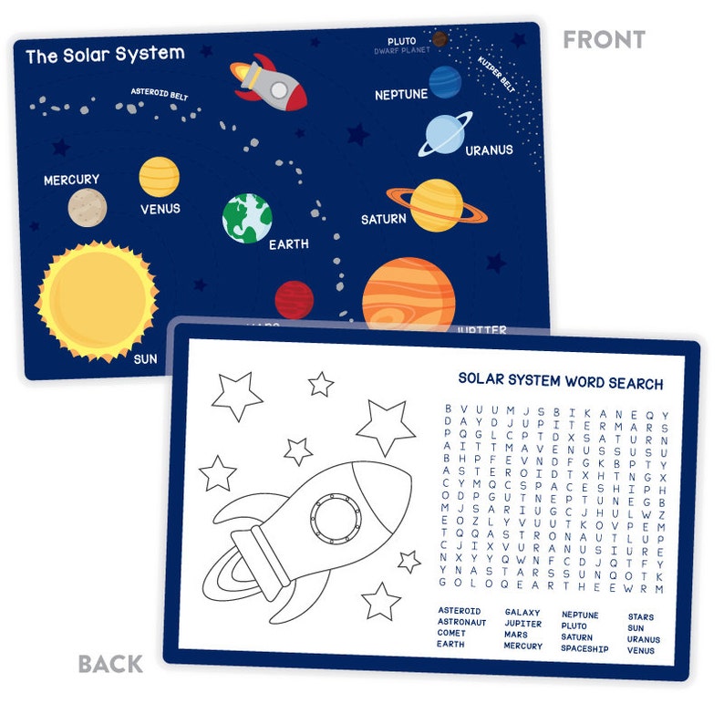 Solar System Placemat Activity Placemat for Kids Space Etsy