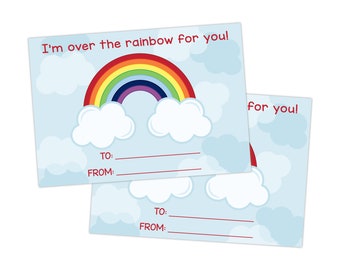 PRINTABLE Valentine for Kids, Owl Classroom Valentine, Valentines Day Card for School, Valentine I'm Over The Rainbow For You!