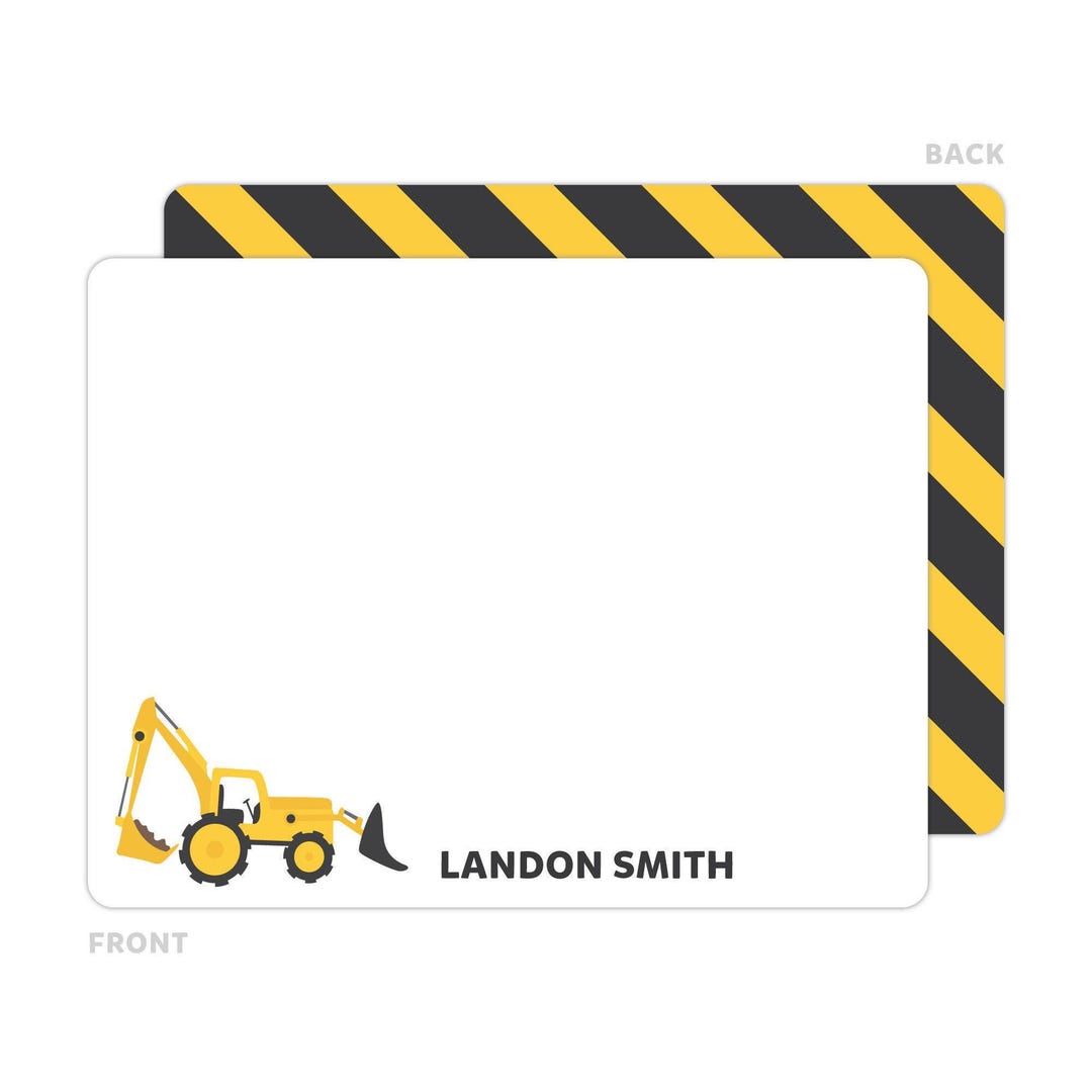 Personalized Construction Note Cards, Kids Stationery Set, Custom Thank ...