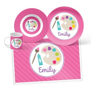 Art Plate, Bowl, Mug or Placemat (Choose Your Pieces), Personalized Dinnerware for Kids, Children&#39;s Plastic Plate and Bowl, Kid Dishes