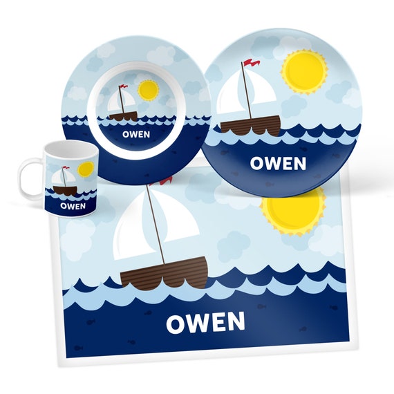 Sailboat Plate Bowl Mug or Placemat Personalized Plastic Kids