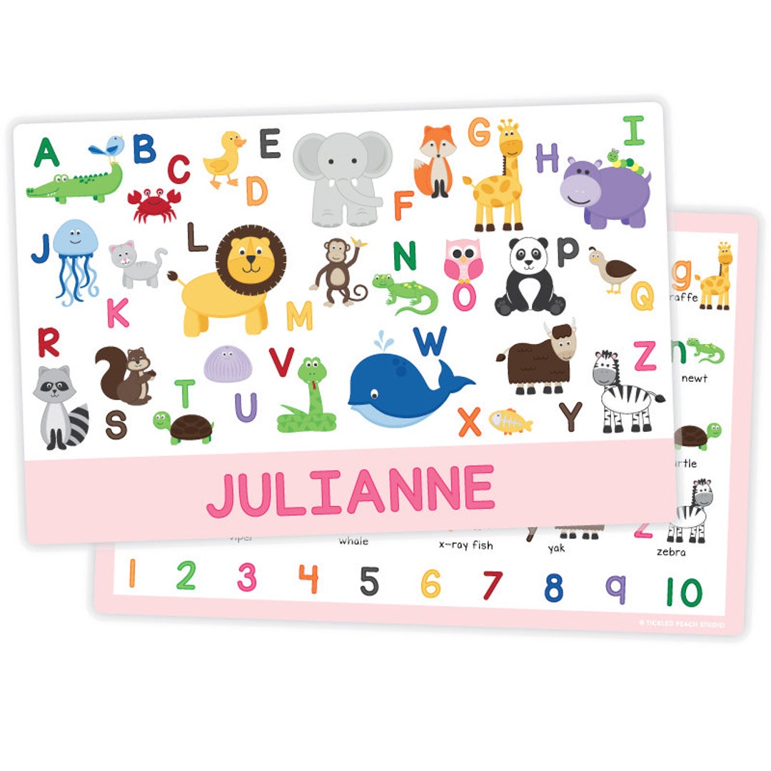 Personalized Animal Alphabet Placemat for Girl Personalized Kids